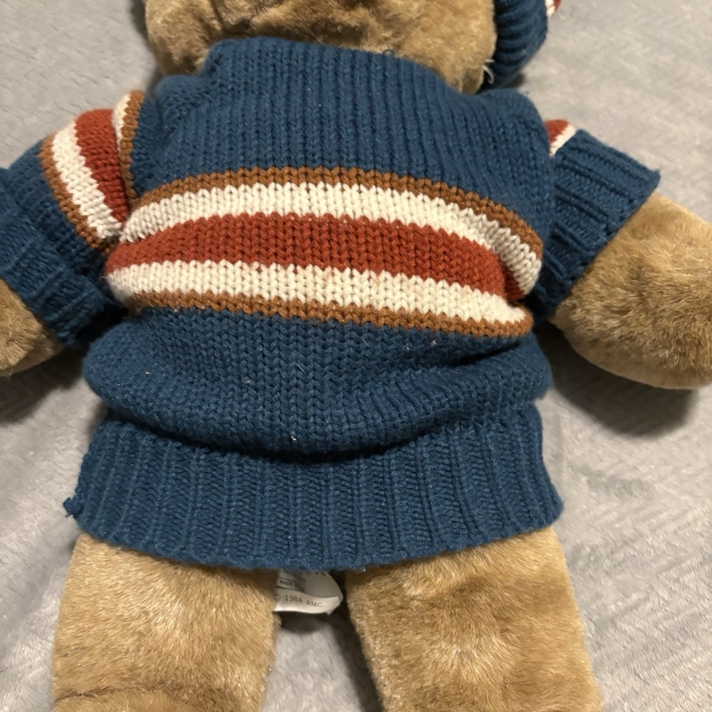 Vintage 1984 CHOSUN INTERNATIONAL Teddy Bear Plush with Blue Sweater and Hat - Picture 2 of 16